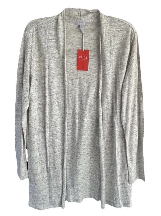 Pure Collection Sweaters - Pure Collection 100% Linen Longline Cardigan Womens US 12 Light Gray Marl NWT